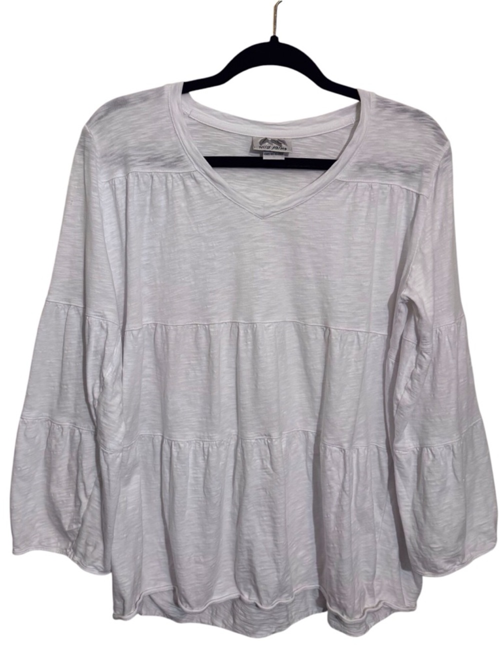 Wild Palms Small White Cotton Tiered Top Stretch Lagenlook V-Neck Casual Beach
